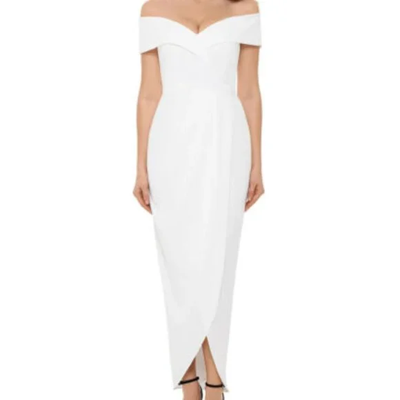 off shoulder black dress BABARONI Off-the-shoulder High Slit Sheath Long Dress Black, Black / US0